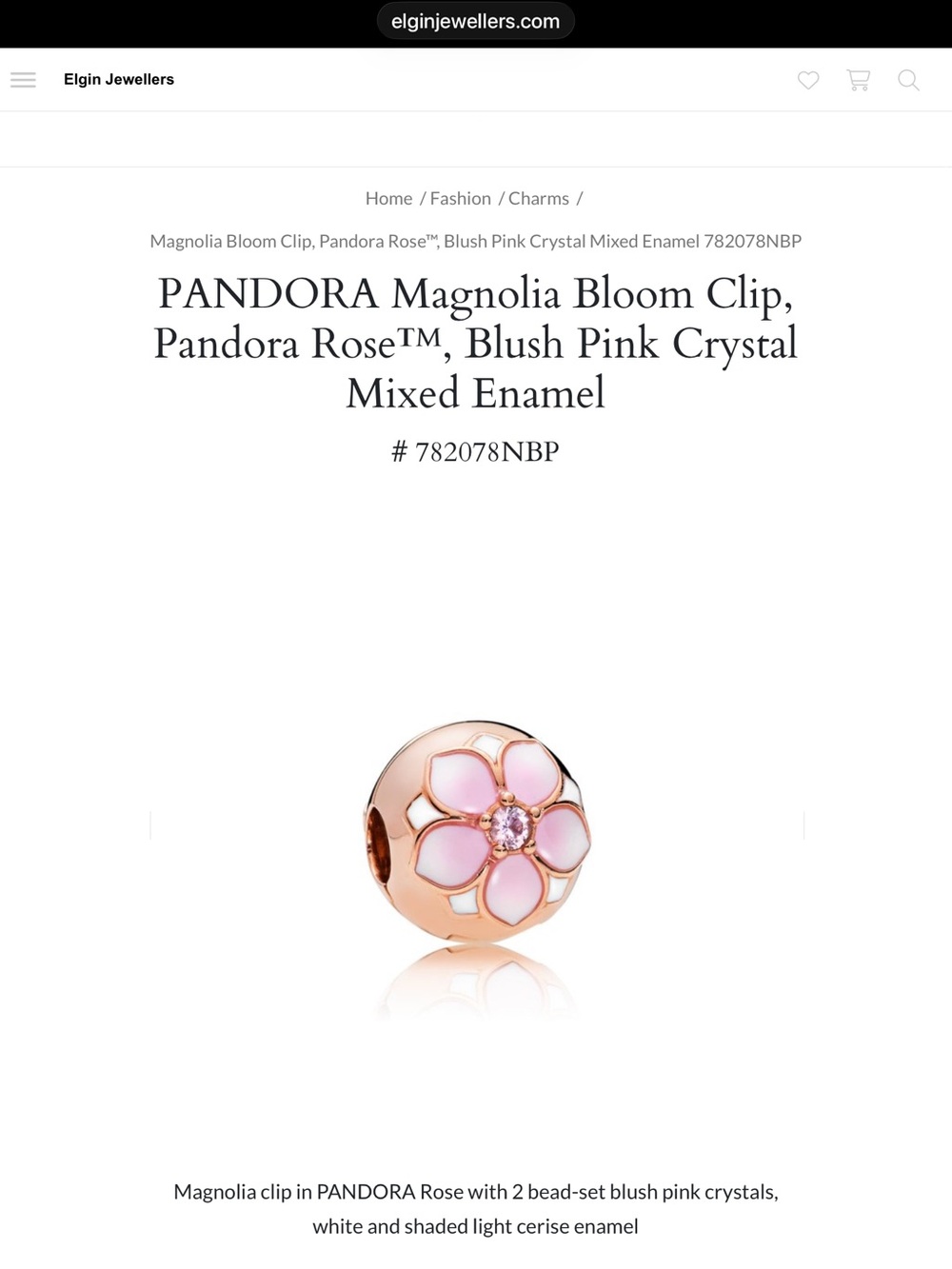 Pandora Rose Gold Magnolia Bloom Charm #782078NBP
